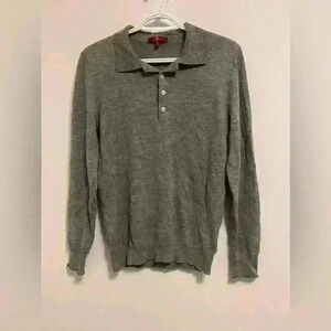 7 For all Mankind Wool Linen Blend  Sweater Collared Button Polo in grey medium